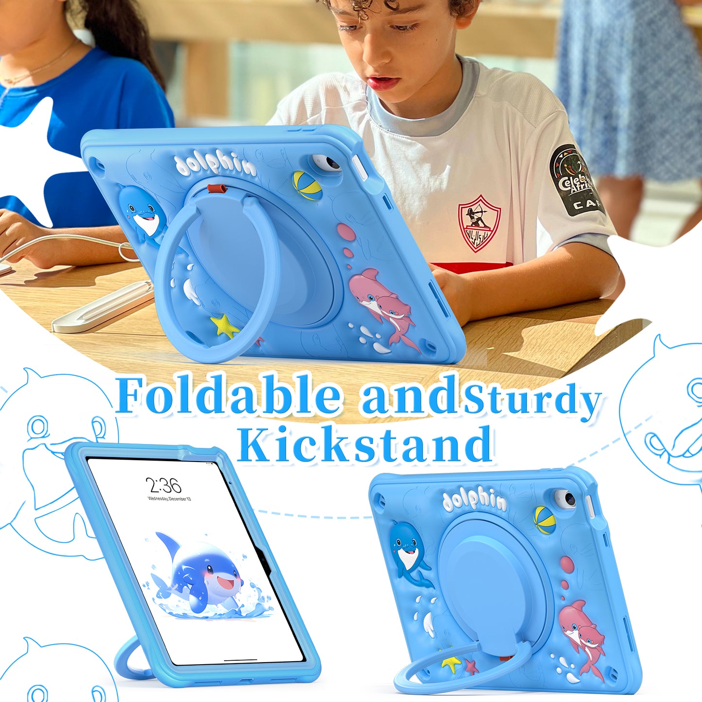 Bubble 3D Dolphin Hook Kickstand iPad 10 Case Kids Safety