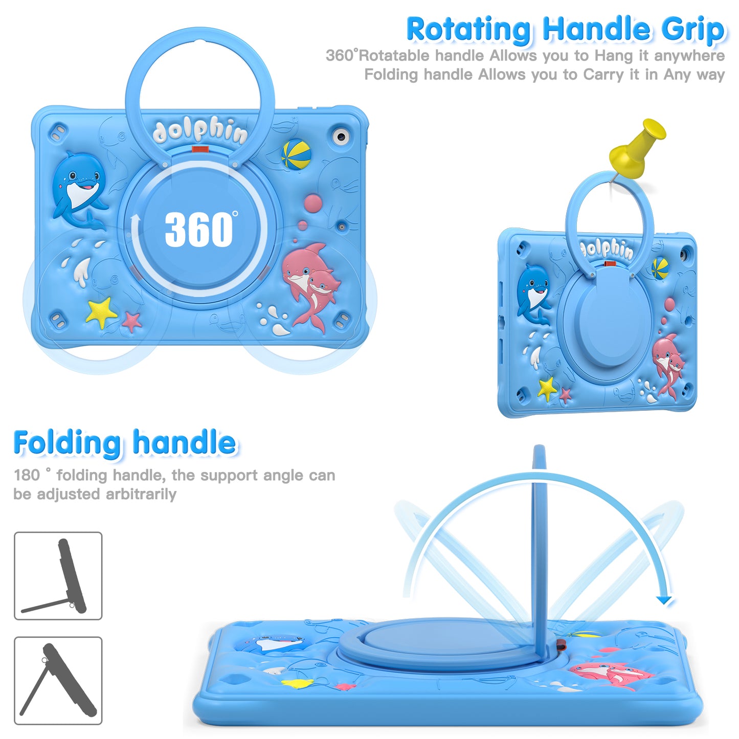 Bubble 3D Dolphin Hook Kickstand iPad 8 Case Kids Safety