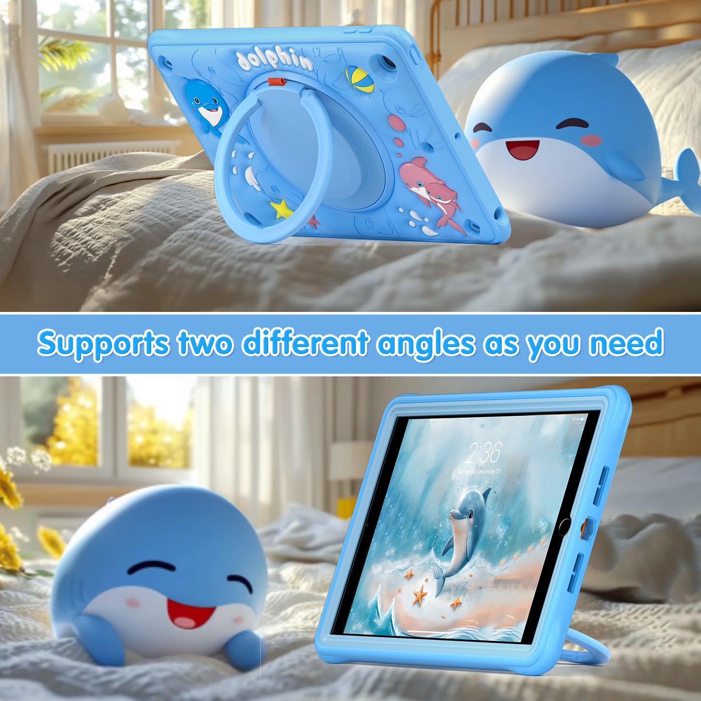 Bubble 3D Dolphin Hook Kickstand iPad 8 Case Kids Safety