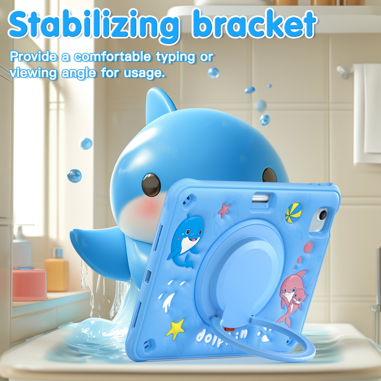 Bubble 3D Dolphin Hook Kickstand iPad Air 5 Case Kids Safety