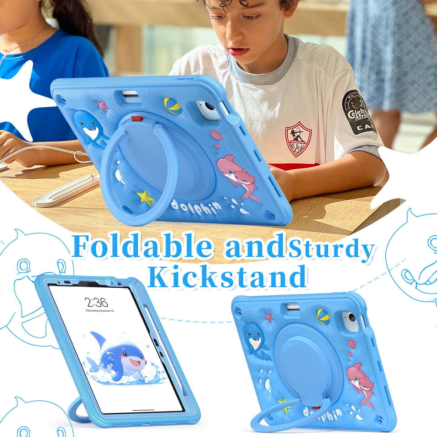 Bubble 3D Dolphin Hook Kickstand iPad Air 5 Case Kids Safety