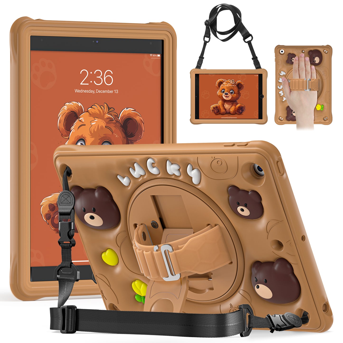 Bubble 3D Bear Stand Hand Strap iPad 9 Case Kids Safety