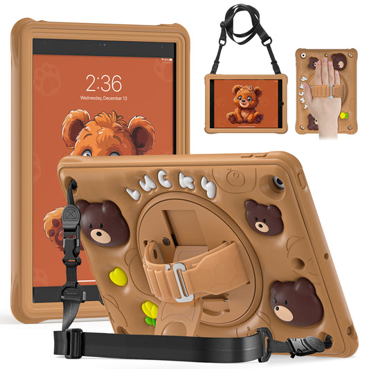 Bubble 3D Bear Stand Hand Strap iPad 8 Case Kids Safety