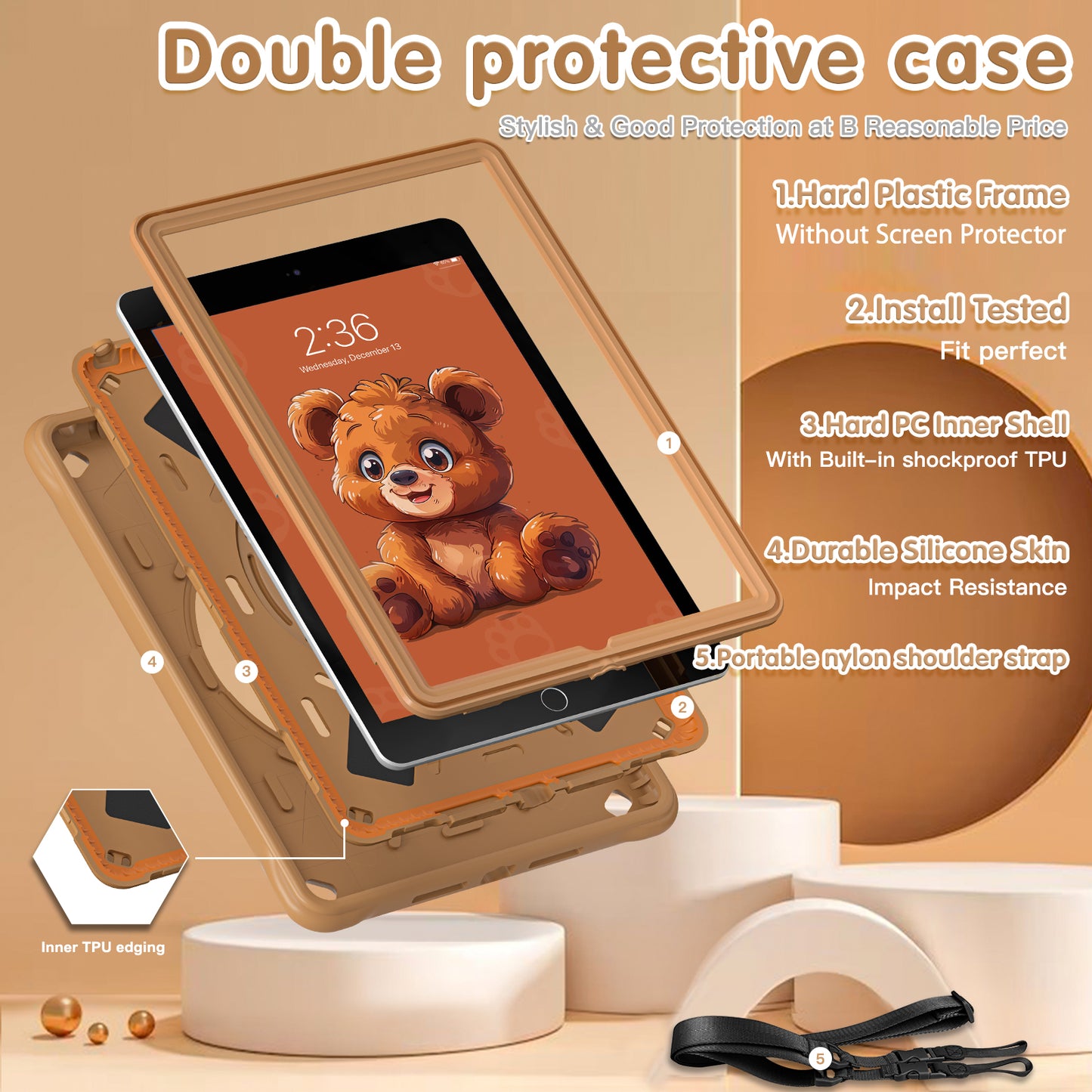 Bubble 3D Bear Stand Hand Strap iPad 9 Case Kids Safety