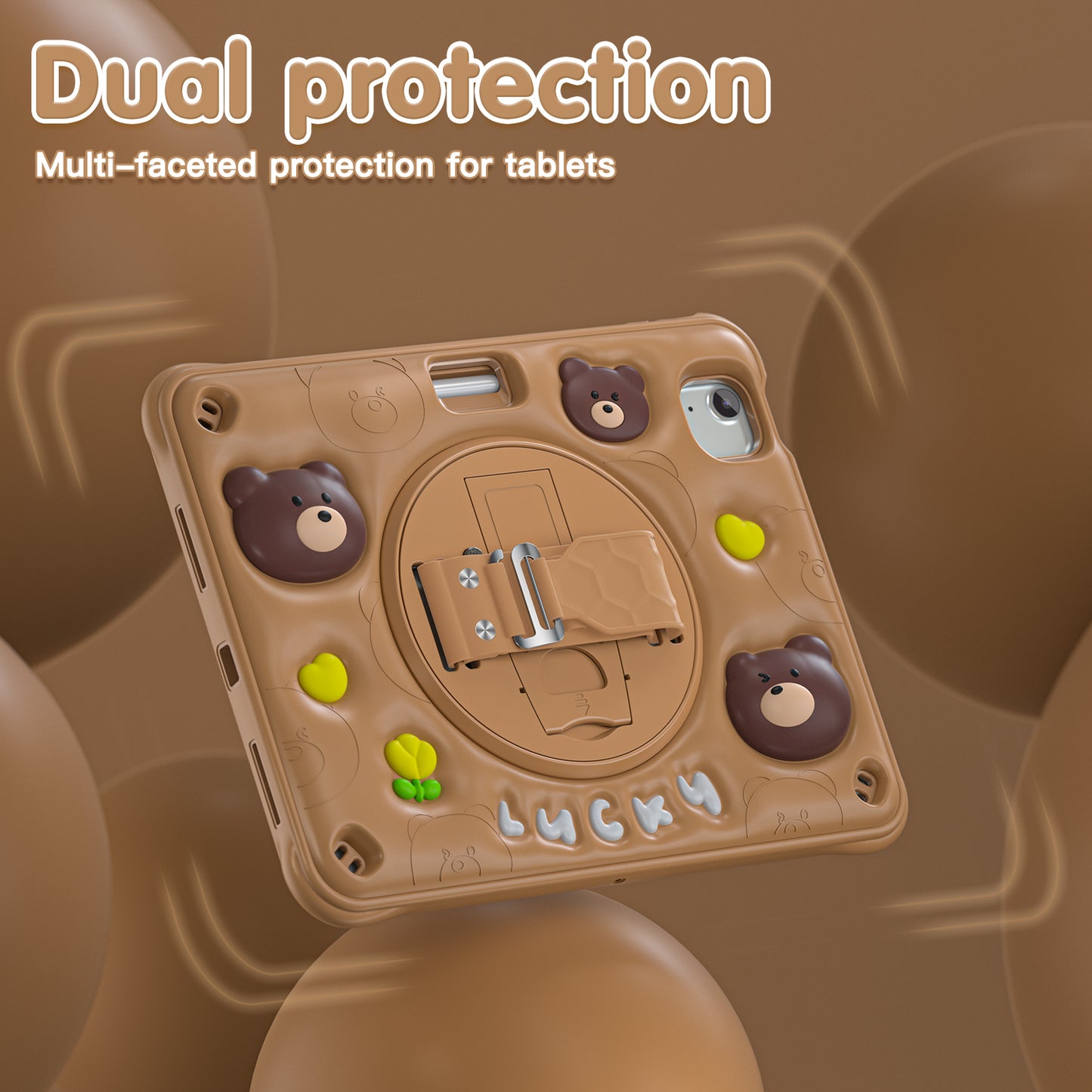 Bubble 3D Bear Stand Hand Strap iPad Air 5 Case Kids Safety