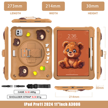 Bubble 3D Bear Stand Hand Strap iPad Pro 11 2024 Case Kids Safety