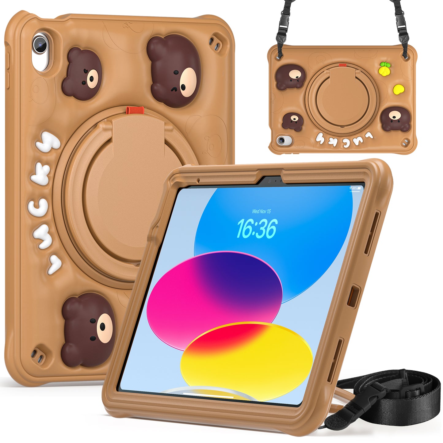 Bubble 3D Bear Hook Kickstand iPad 10 Case Kids Safety