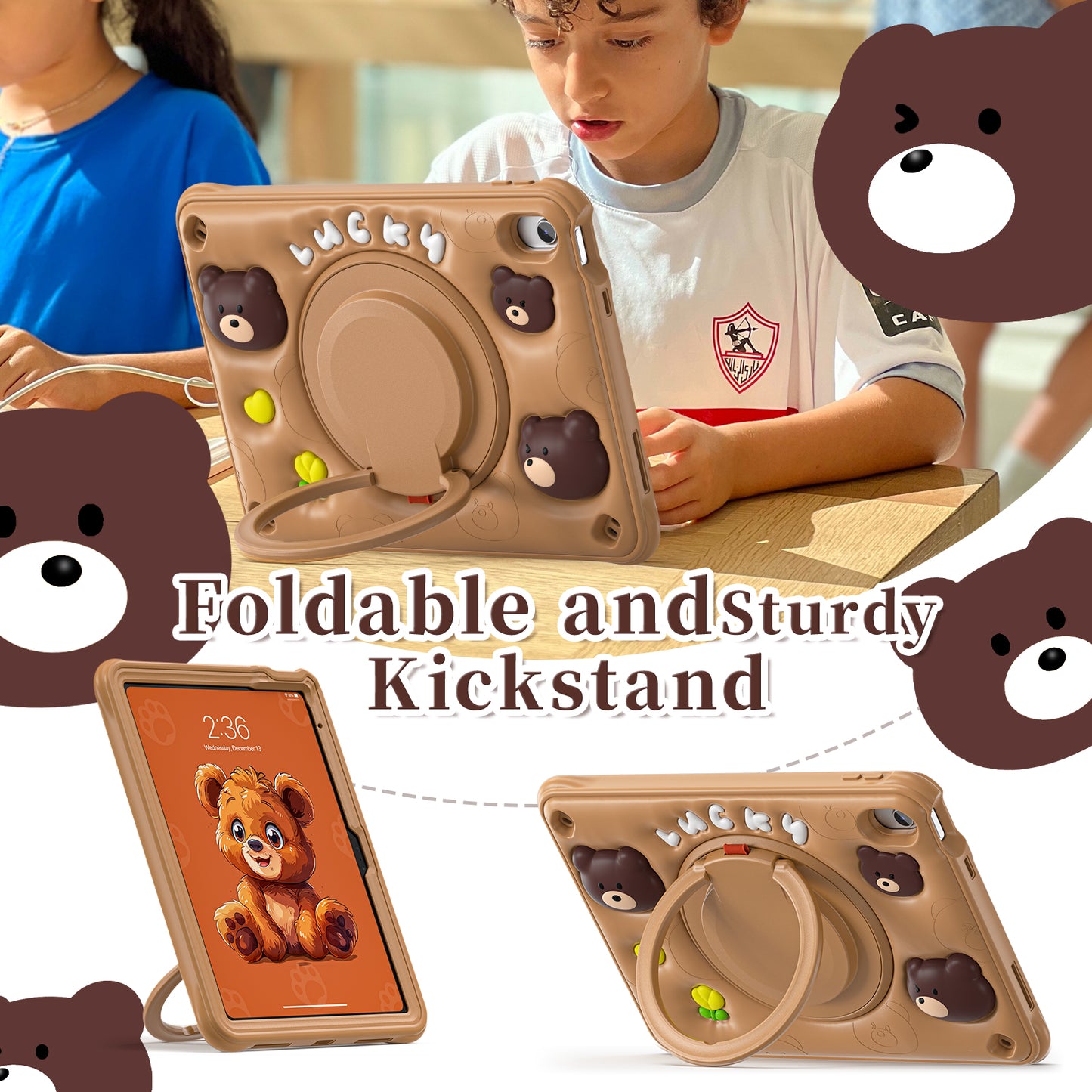 Bubble 3D Bear Hook Kickstand iPad 10 Case Kids Safety