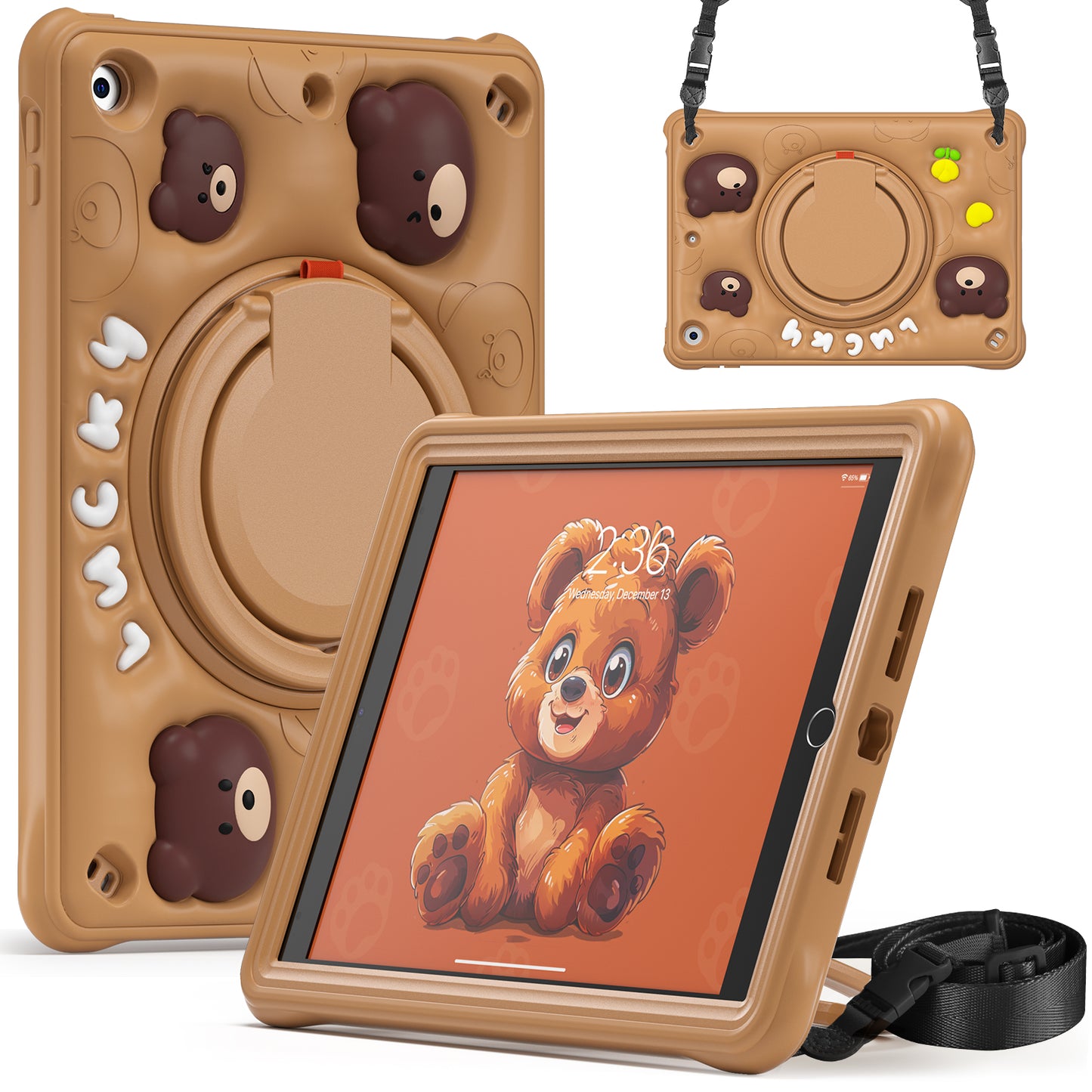 Bubble 3D Bear Hook Kickstand iPad 9 Case Kids Safety