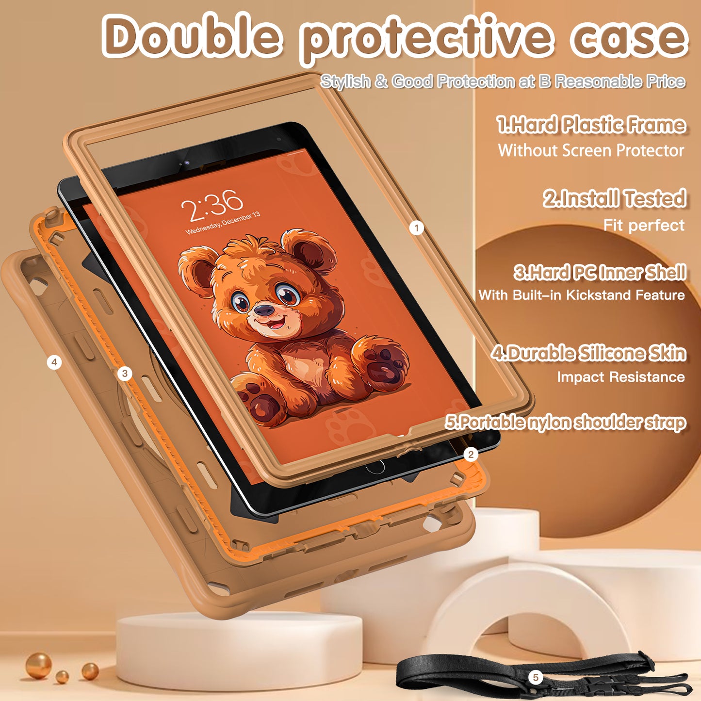 Bubble 3D Bear Hook Kickstand iPad 9 Case Kids Safety