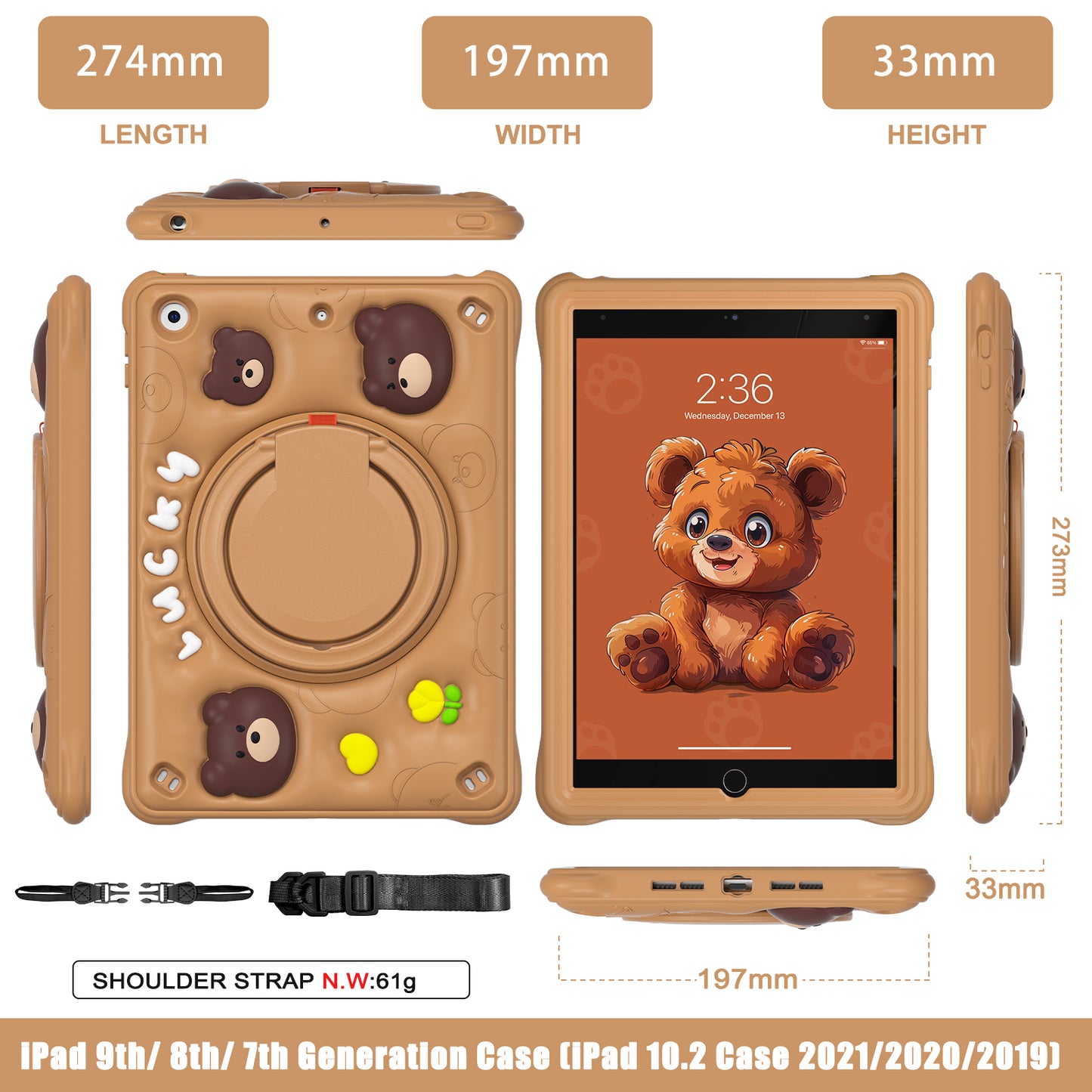 Bubble 3D Bear Hook Kickstand iPad 9 Case Kids Safety