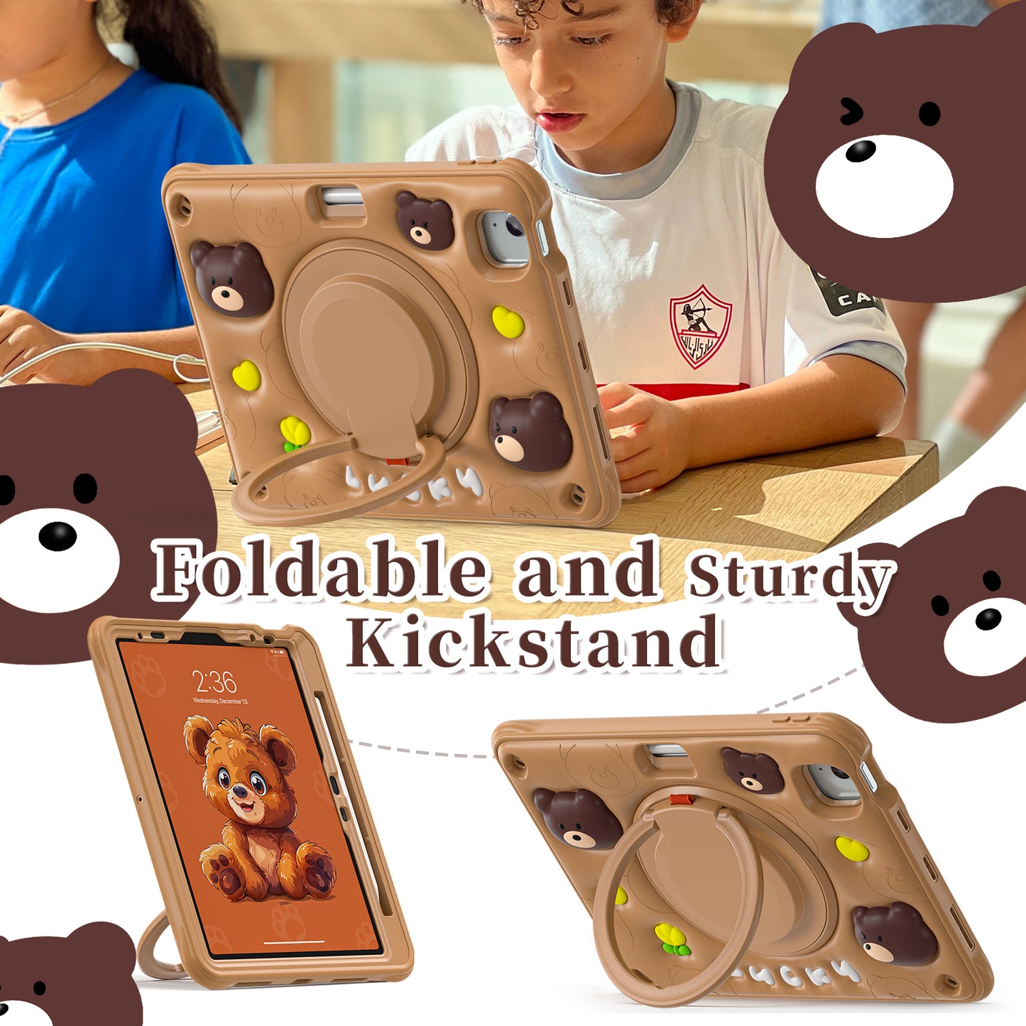 Bubble 3D Bear Hook Kickstand iPad Air 5 Case Kids Safety