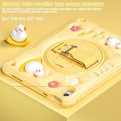 Bubble 3D Duck Stand Hand Strap iPad 8 Case Kids Safety