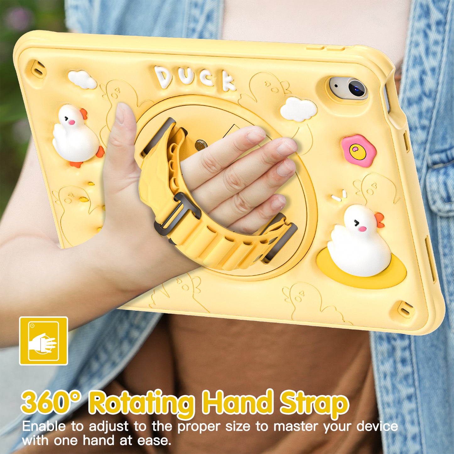 Bubble 3D Duck Stand Hand Strap iPad 8 Case Kids Safety