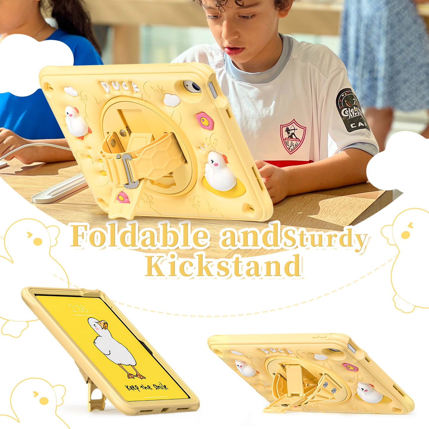 Bubble 3D Duck Stand Hand Strap iPad 8 Case Kids Safety