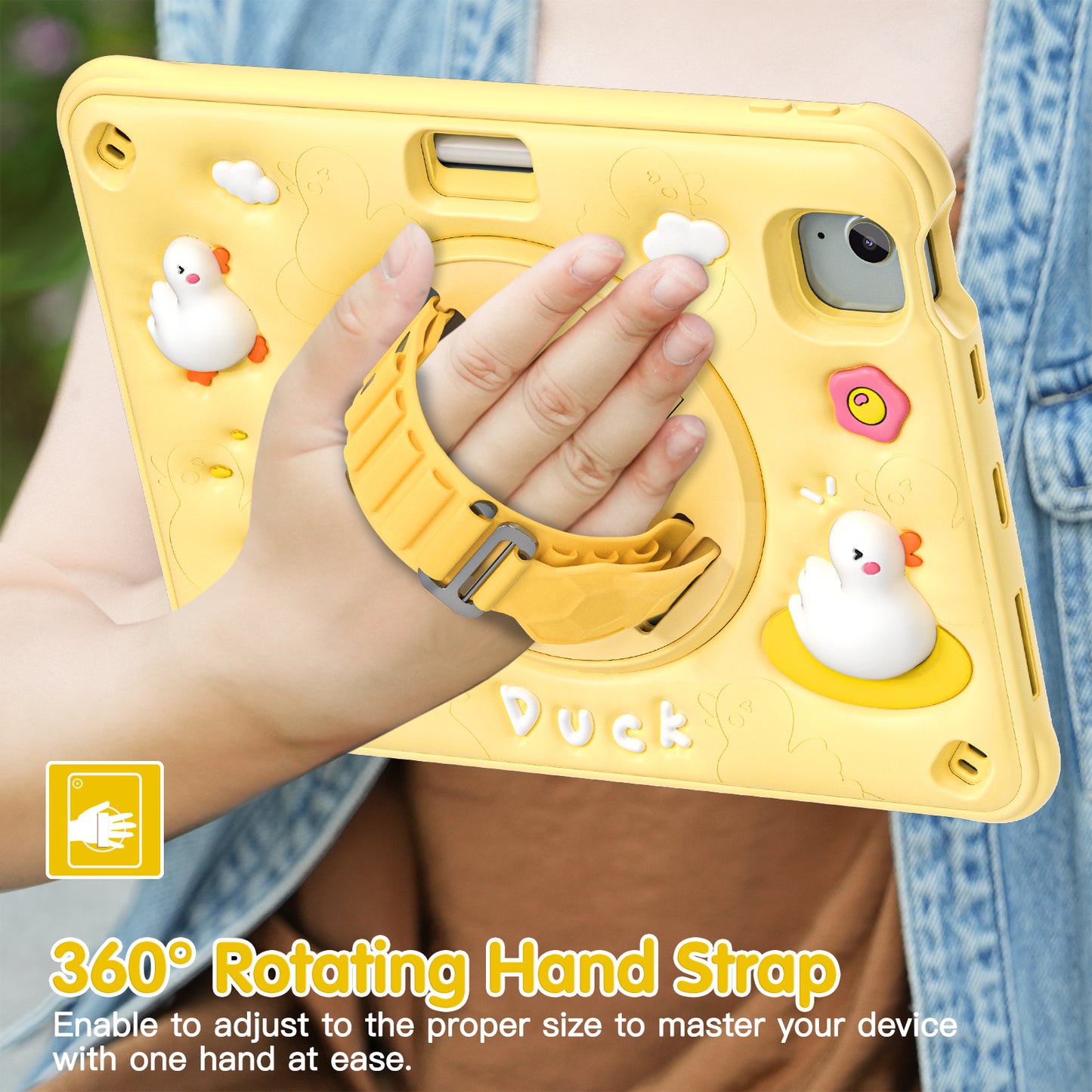 Bubble 3D Duck Stand Hand Strap iPad Air 5 Case Kids Safety