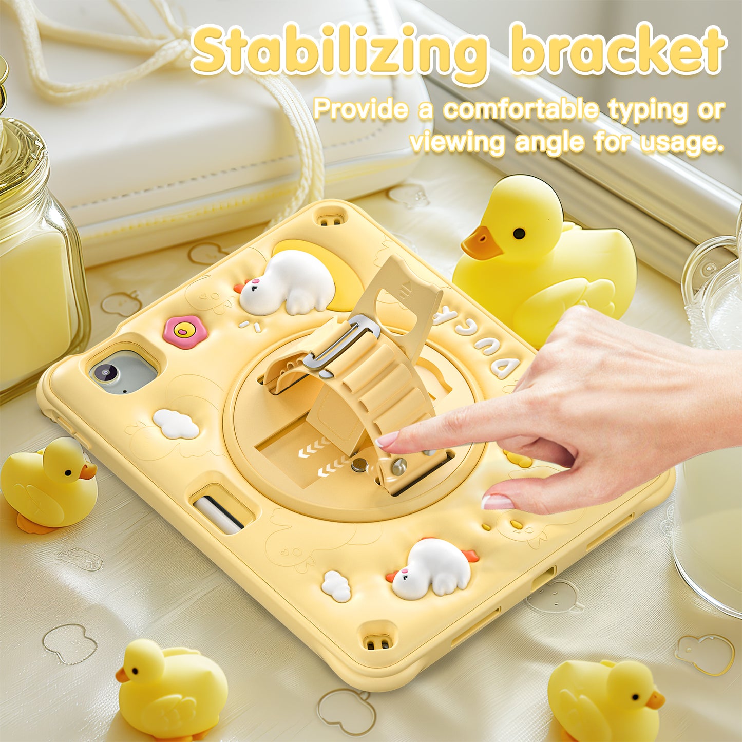 Bubble 3D Duck Stand Hand Strap iPad Air 5 Case Kids Safety