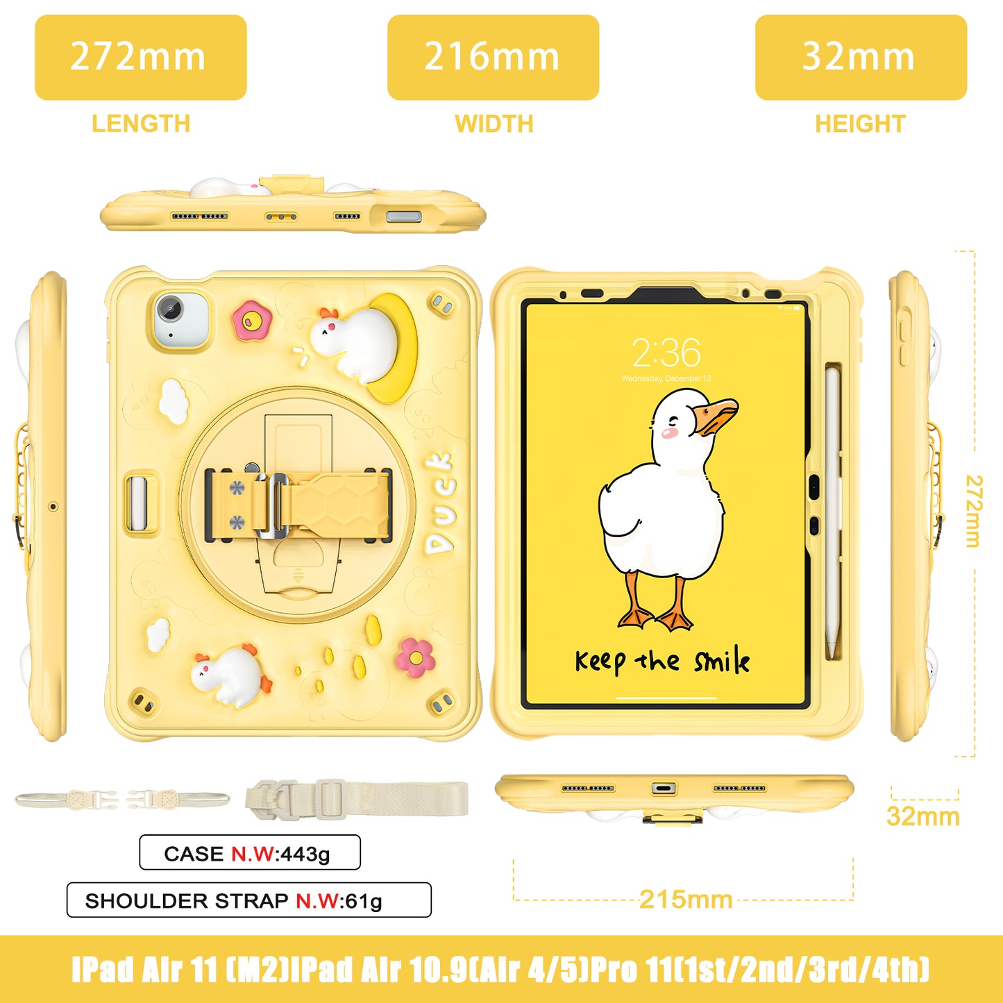 Bubble 3D Duck Stand Hand Strap iPad Air 5 Case Kids Safety