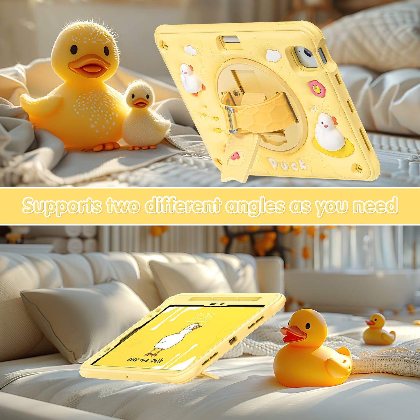 Bubble 3D Duck Stand Hand Strap iPad Air 5 Case Kids Safety