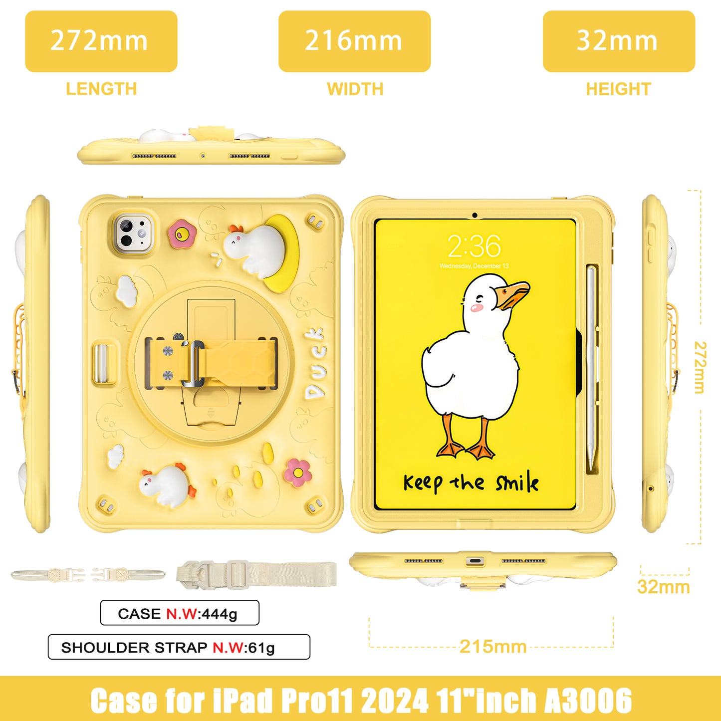 Bubble 3D Duck Stand Hand Strap iPad Pro 11 2024 Case Kids Safety