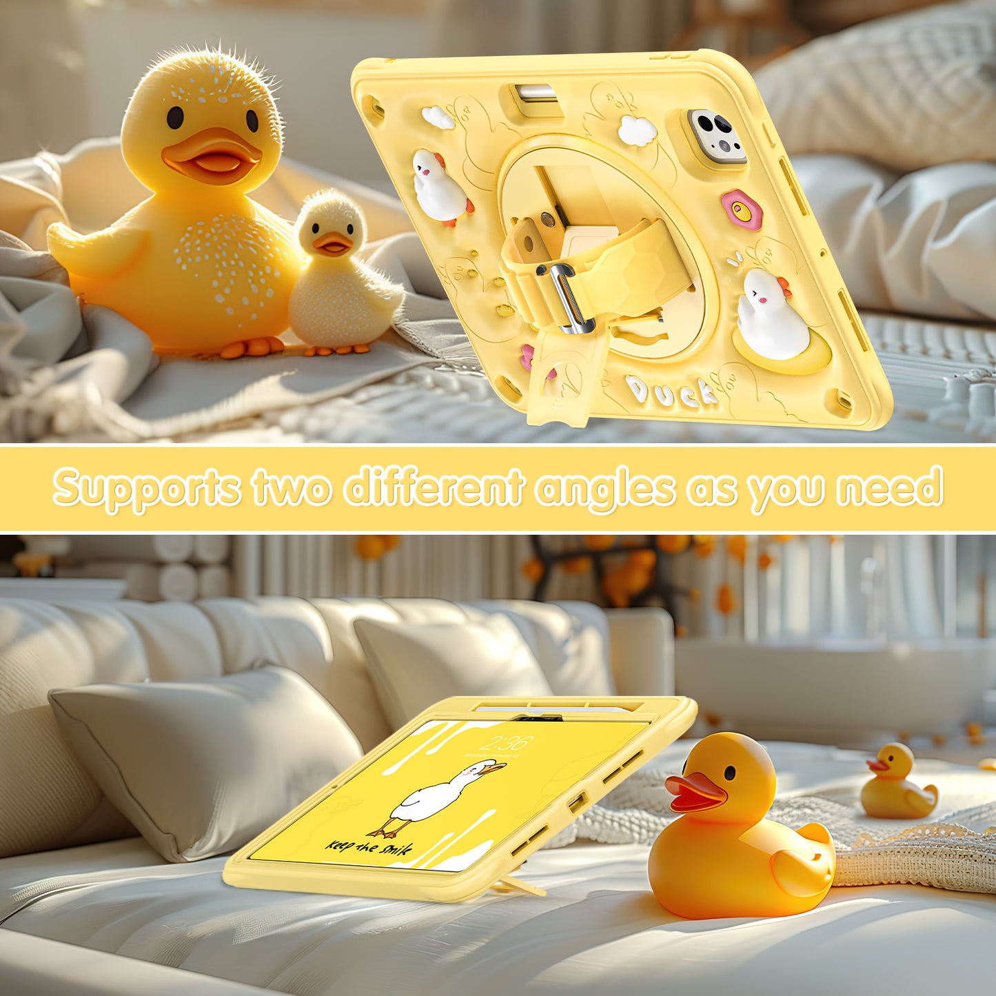 Bubble 3D Duck Stand Hand Strap iPad Pro 11 2024 Case Kids Safety