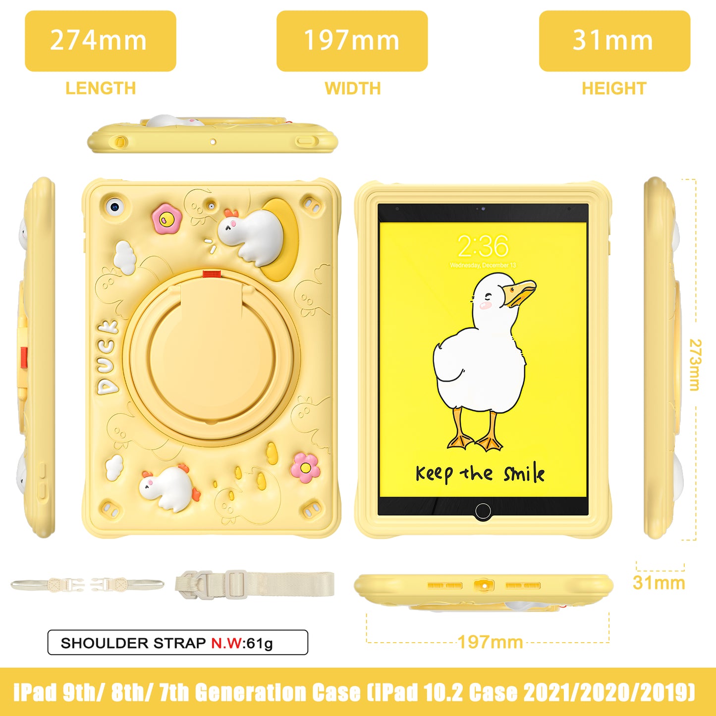 Bubble 3D Duck Hook Kickstand iPad 8 Case Kids Safety