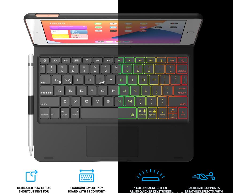 Rotating Hinge PC Backlit Touchpad Keyboard iPad 7 Case