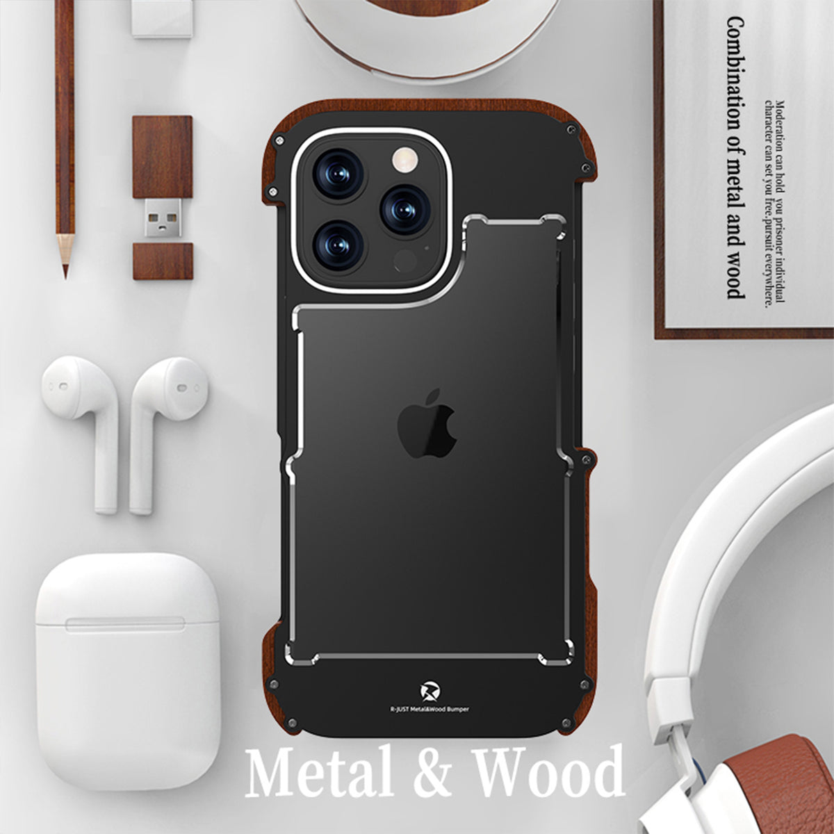 Ultramarine Technology with Premium Iron & Wood Phone Case | Retro Heavy-Duty Armor