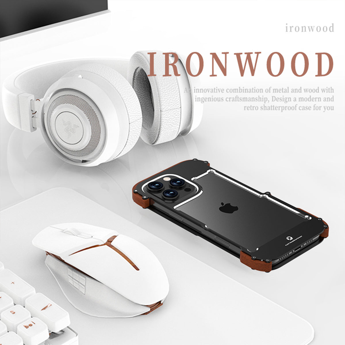 Ultramarine Technology with Premium Iron & Wood Phone Case | Retro Heavy-Duty Armor