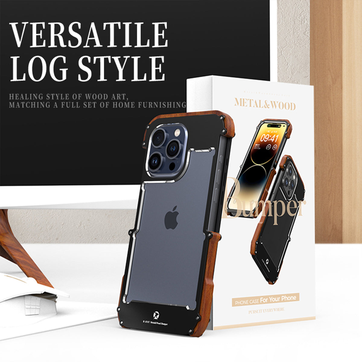 Ultramarine Technology with Premium Iron & Wood Phone Case | Retro Heavy-Duty Armor