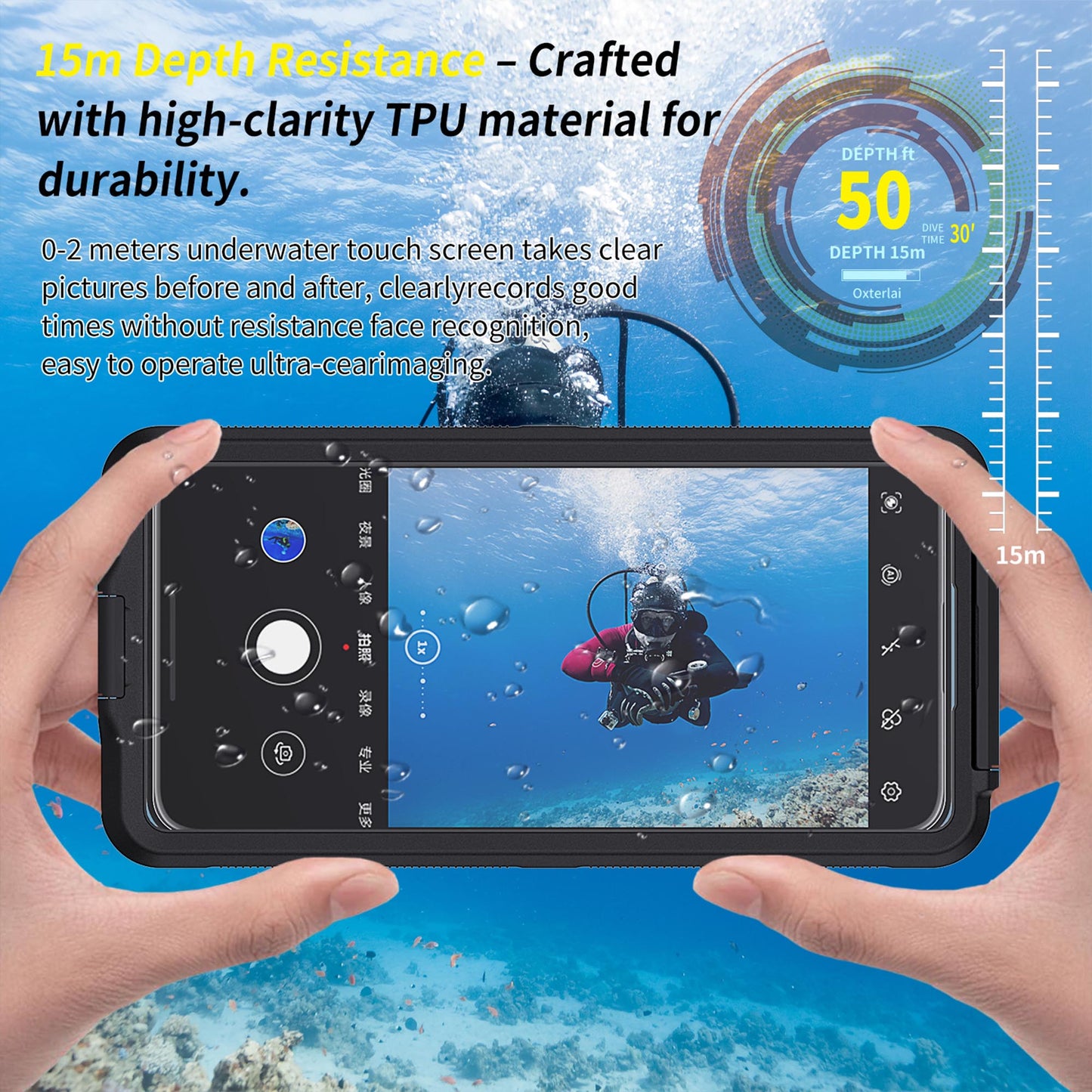 Ultramarine Technology Professional 15m Diving Waterproof Phone Case Touch Snorkeling Housing