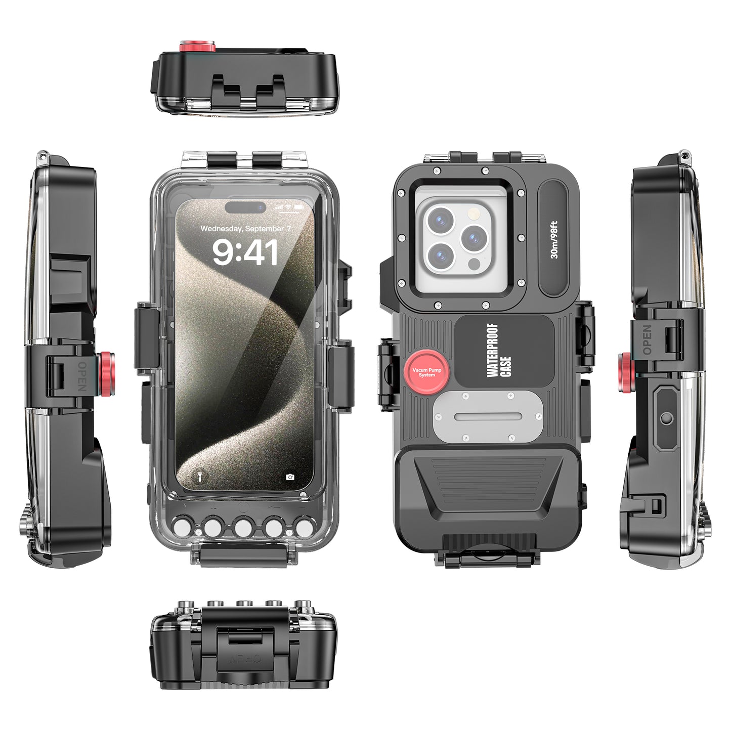 Built-in Seal Waterproof Apple iPhone 15 Plus Case Diving 30m/98ft