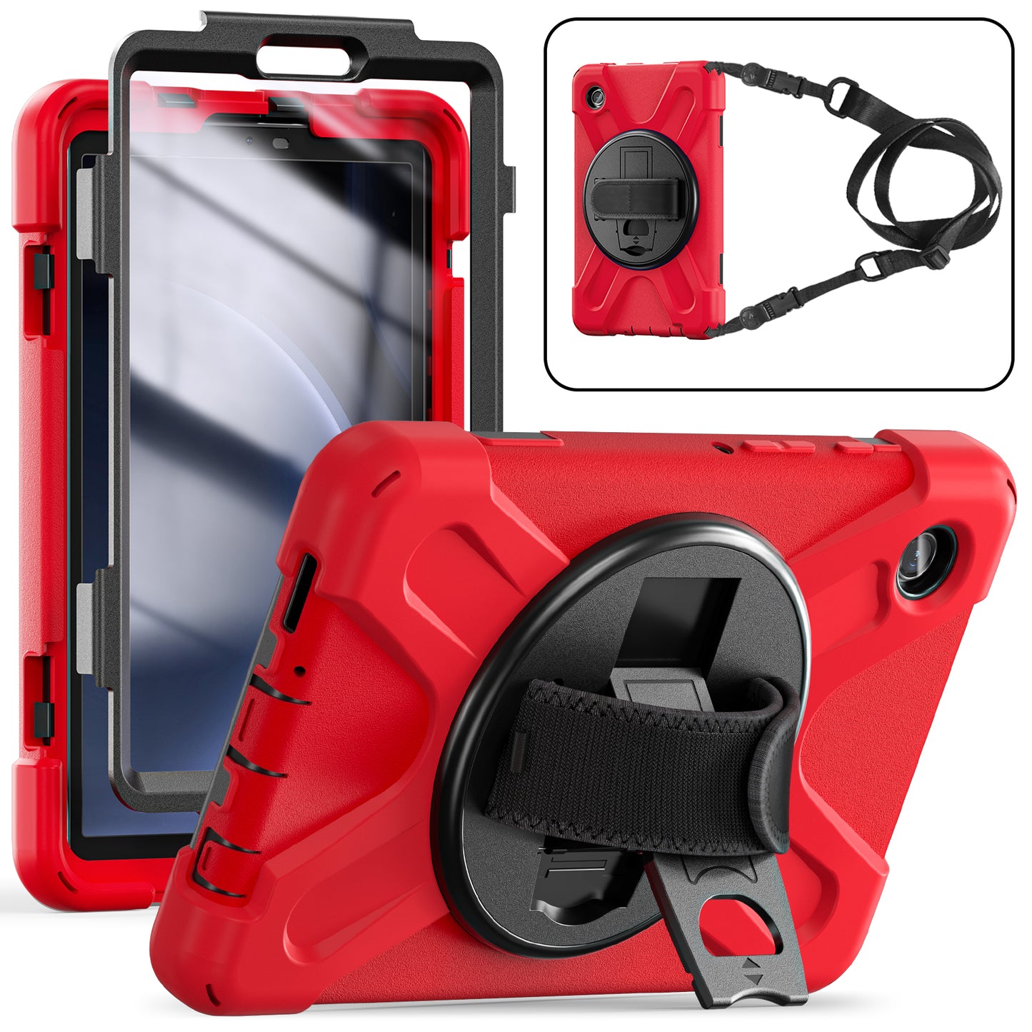 Pirate King Galaxy Tab A9+ Case 360 Rotating Stand Hand Shoulder Strap