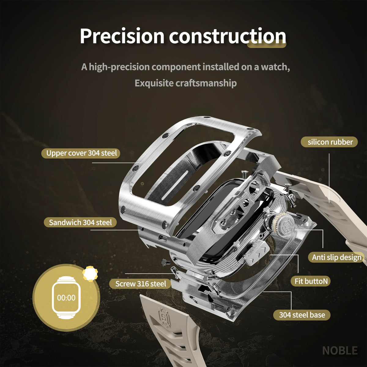 Ultramarine Technology with Rugged 2M Shockproof Smart Watch Case with Band Strap ECG Detection