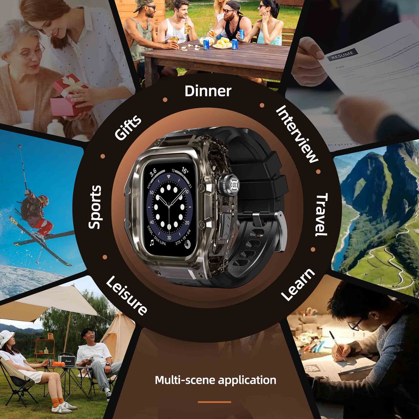 Ultramarine Technology Rugged IP68 Waterproof Watch Case with Silicone Strap Armor Protection - Apple Watch Series 11