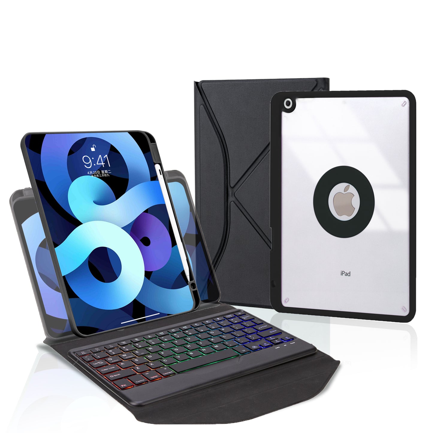 Rotating Stand 3-Backlit Keyboard Apple iPad 9 Case Folio