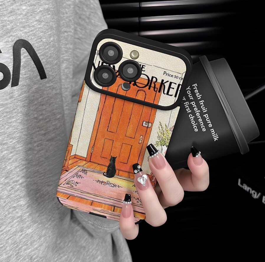 sheepskin-cat-sitting-on-door-painting-iphone-case-creative_2