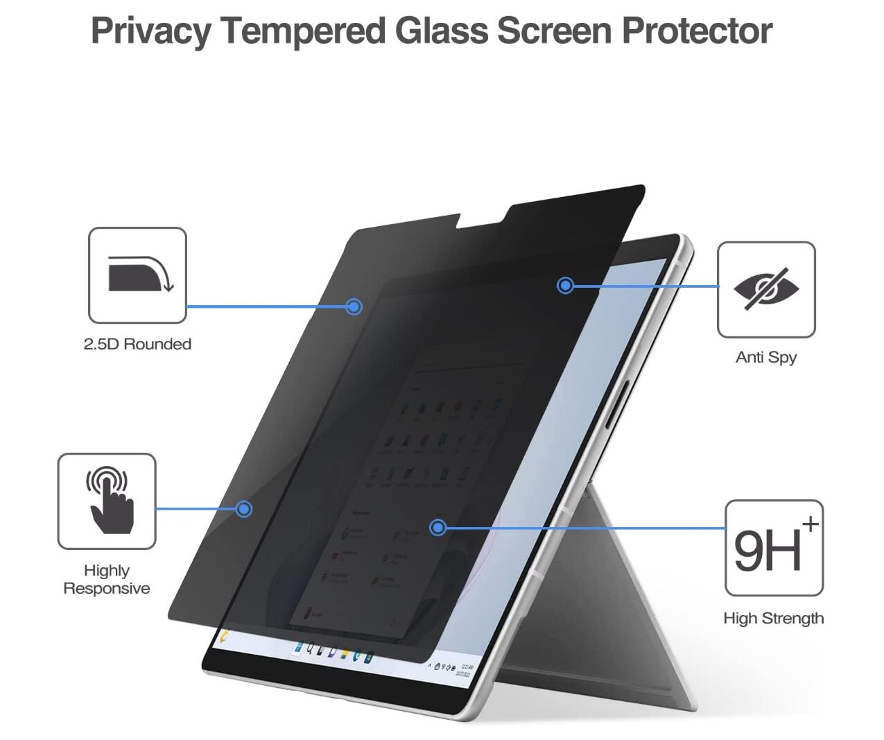 [2 Pack] Anti-Spy Tempered Glass Microsoft Surface Pro 10 Screen Protector