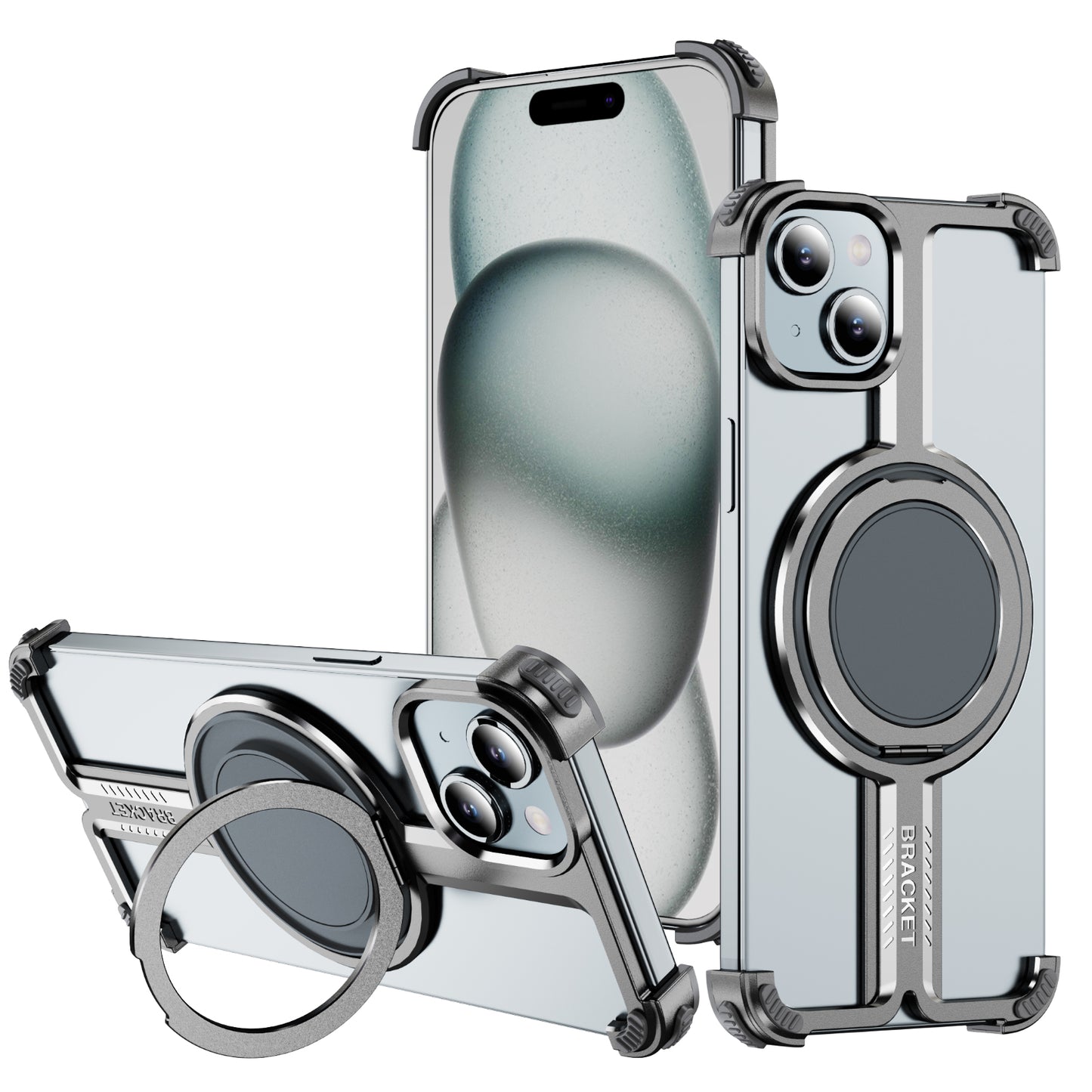 Titanium Alloy Bone iPhone 15 Plus Case Magnetic Stand