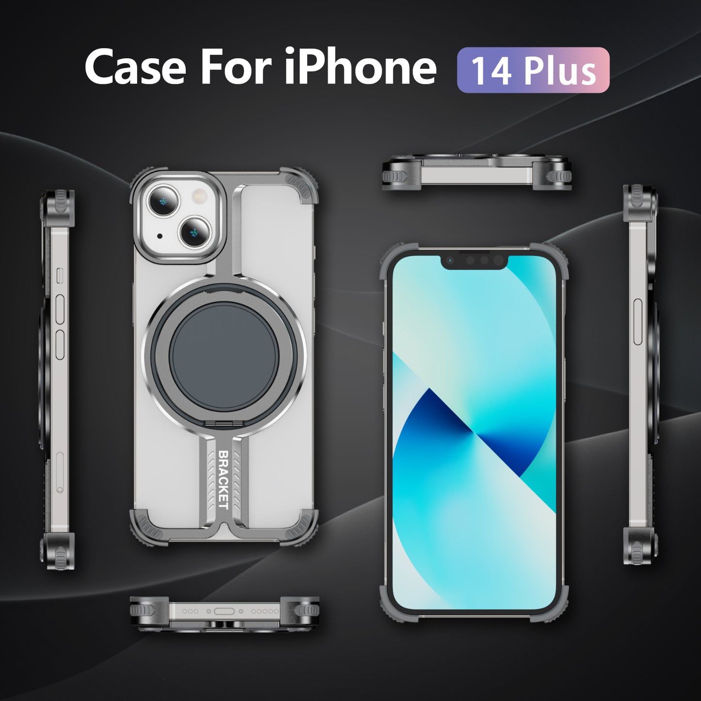 Titanium Alloy Bone iPhone 14 Plus Case Magnetic Stand