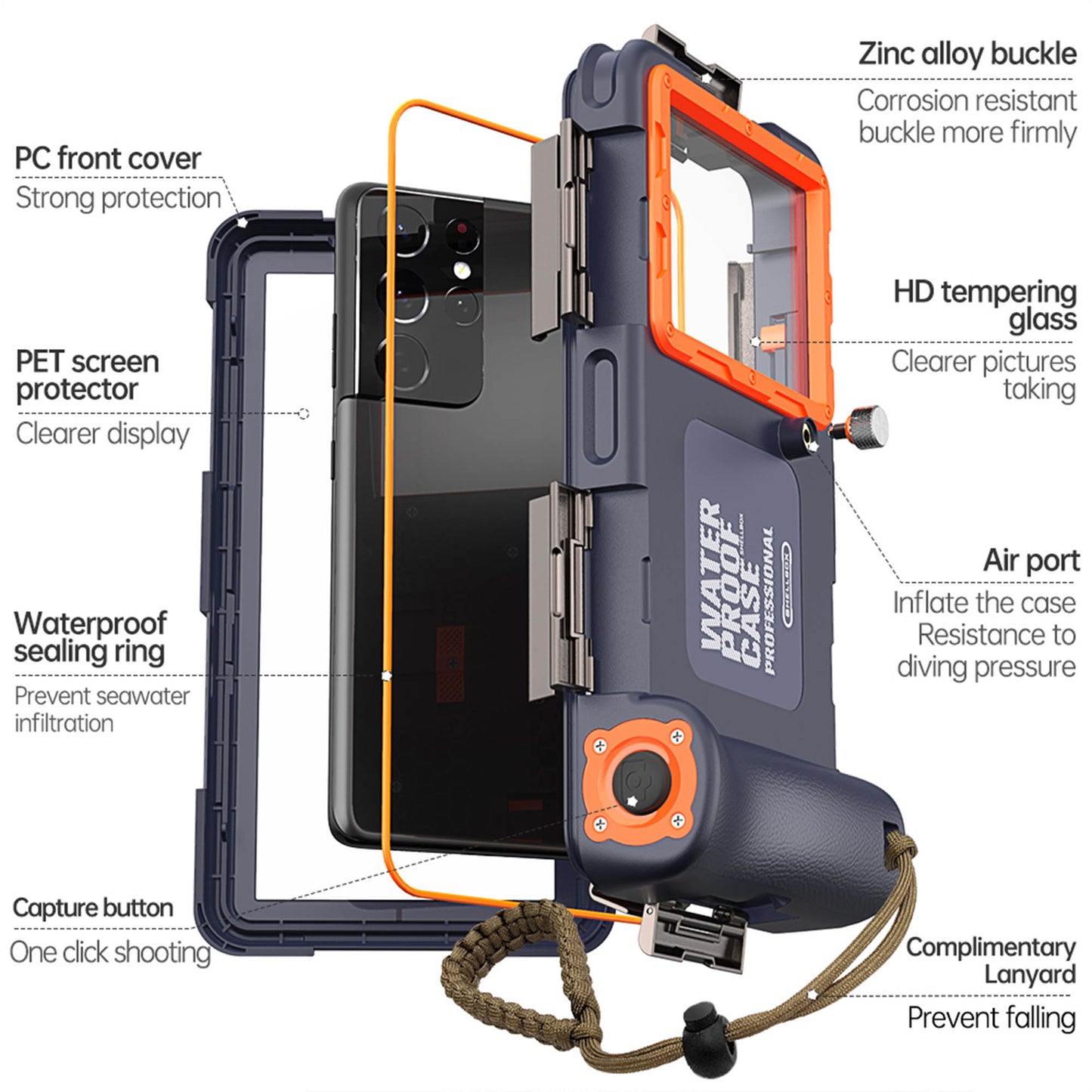 Ultramarine Technology Universal 15M Waterproof Diving Phone Case with Vacuum Vent Hook