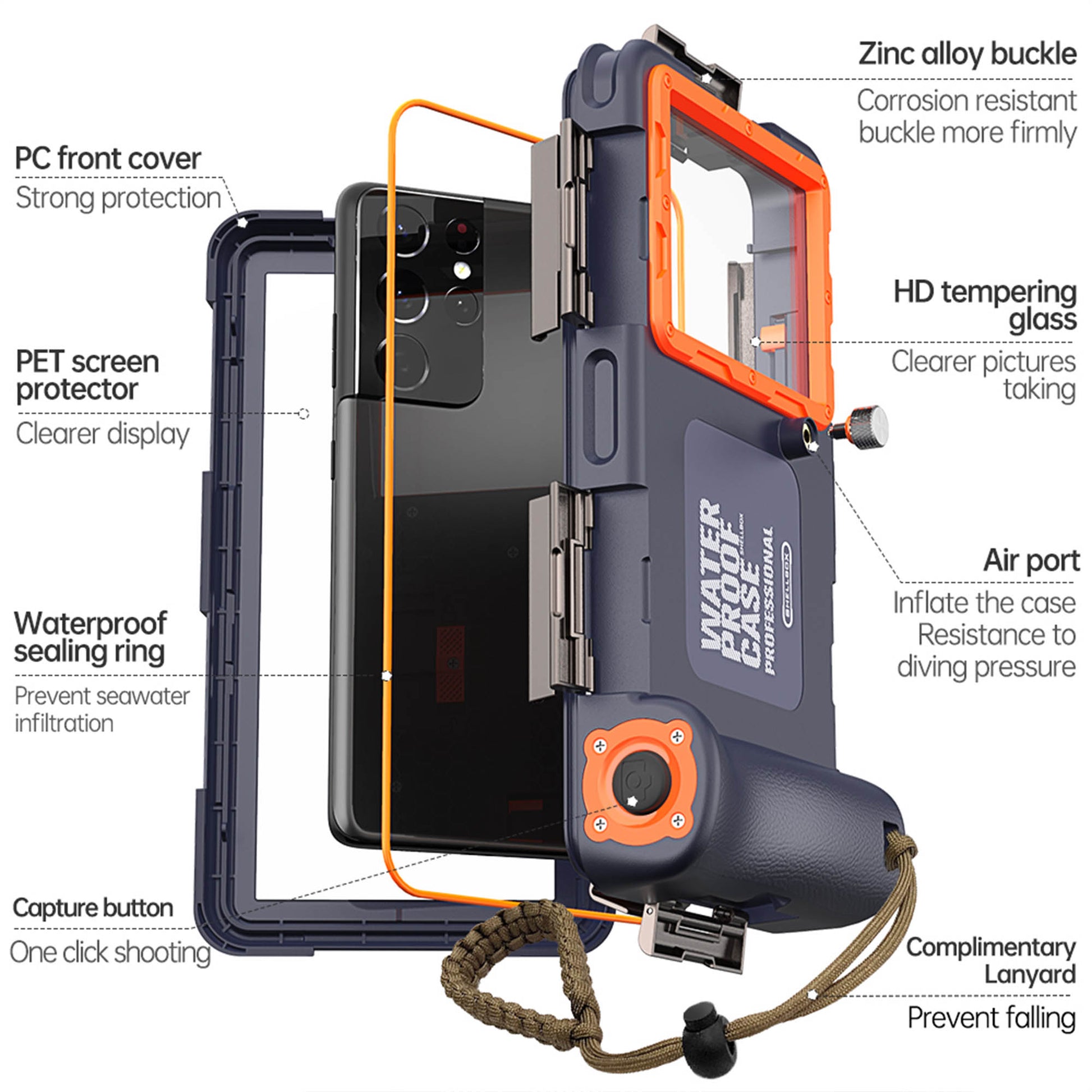 Ultramarine Technology Universal 15M Waterproof Diving Phone Case with Vacuum Vent Hook