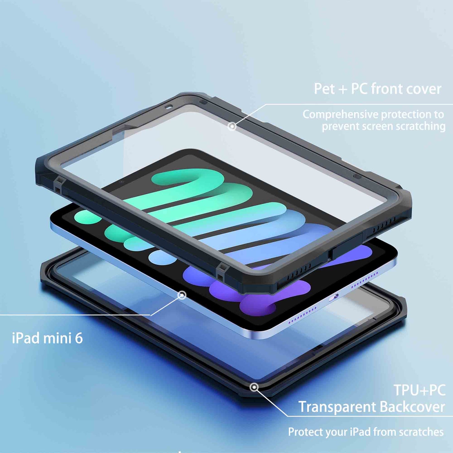 Ultramarine Technology Waterproof Heavy-Duty Tablet Case with Pen Slot & Detachable Kickstand - iPad Mini 7