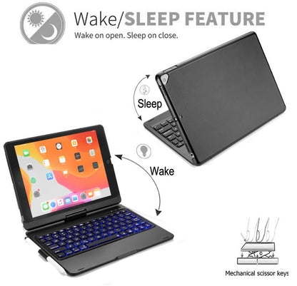 Rotating Clamshell Backlit Keyboard Apple iPad 8 Case