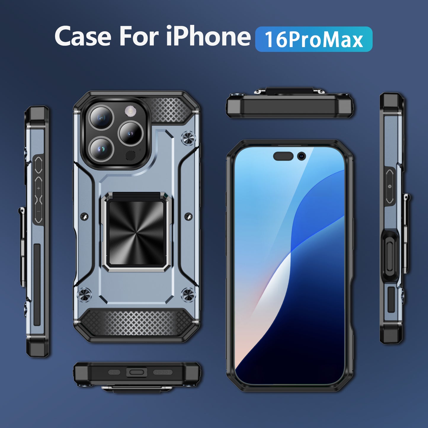 General Rugged iPhone 16 Pro Case Built-in Kickstand