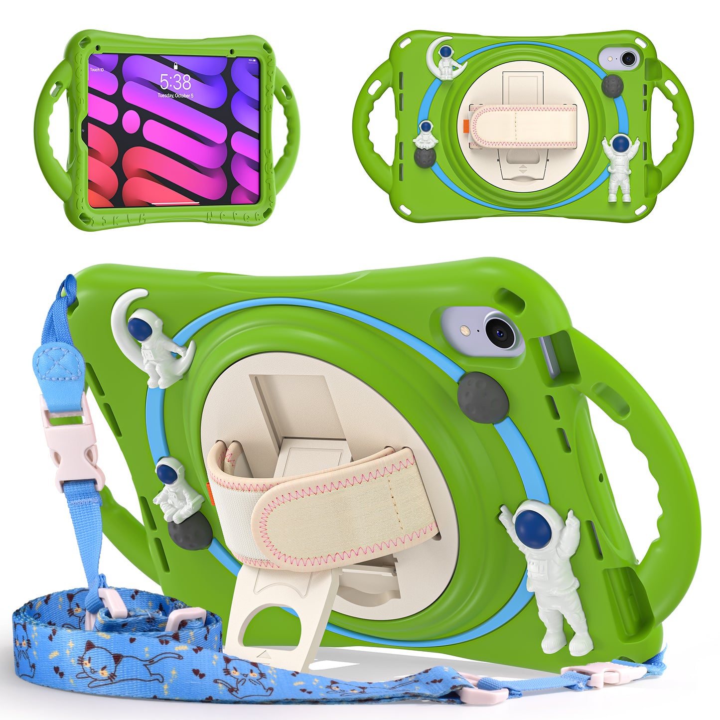 Spaceman Kids Safe iPad Mini 7 Case Rotating Hand Holder