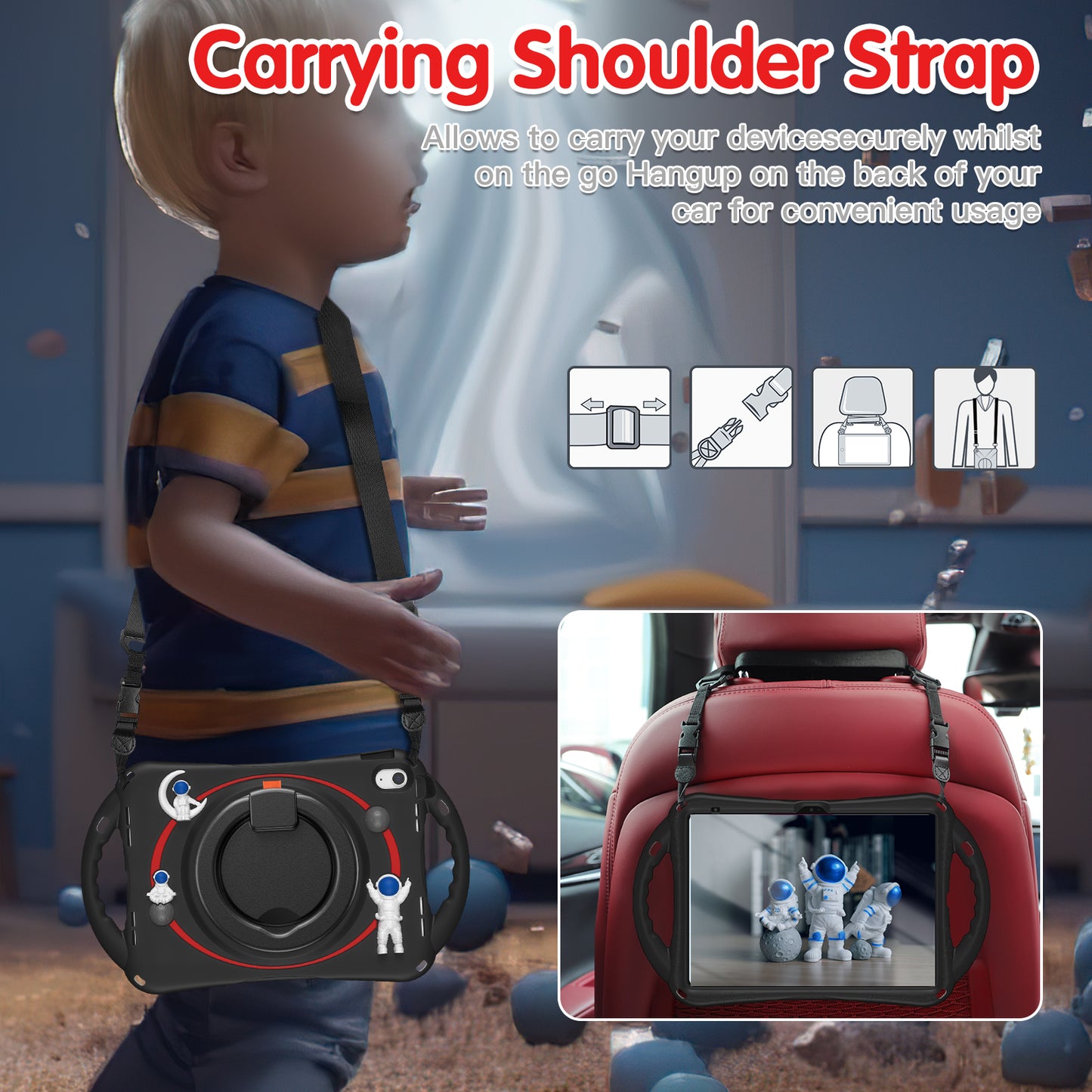 Astronaut Kids Safe iPad 10 Case Rotating Handle Grip