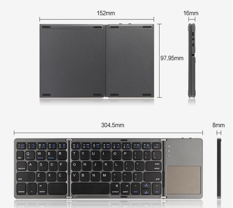 Portable Wireless Bluetooth Keyboard Touchpad 3-foldable Stand Strip Shape