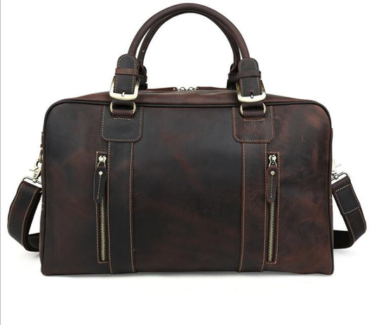 Men's Genuine Leather Duffel Bag Luggage Laptop Travel Retro Large Capacity Leisure