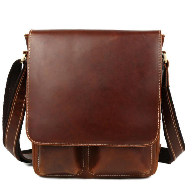 Men's Genuine Leather Messenger Bag Tablet British Retro Handmade Casual